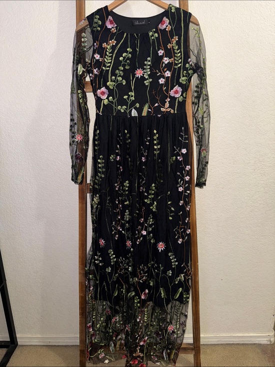 Chicwish Dresses & Skirts - Chicwish Black Sheer Maxi Dress with Floral Embroidery